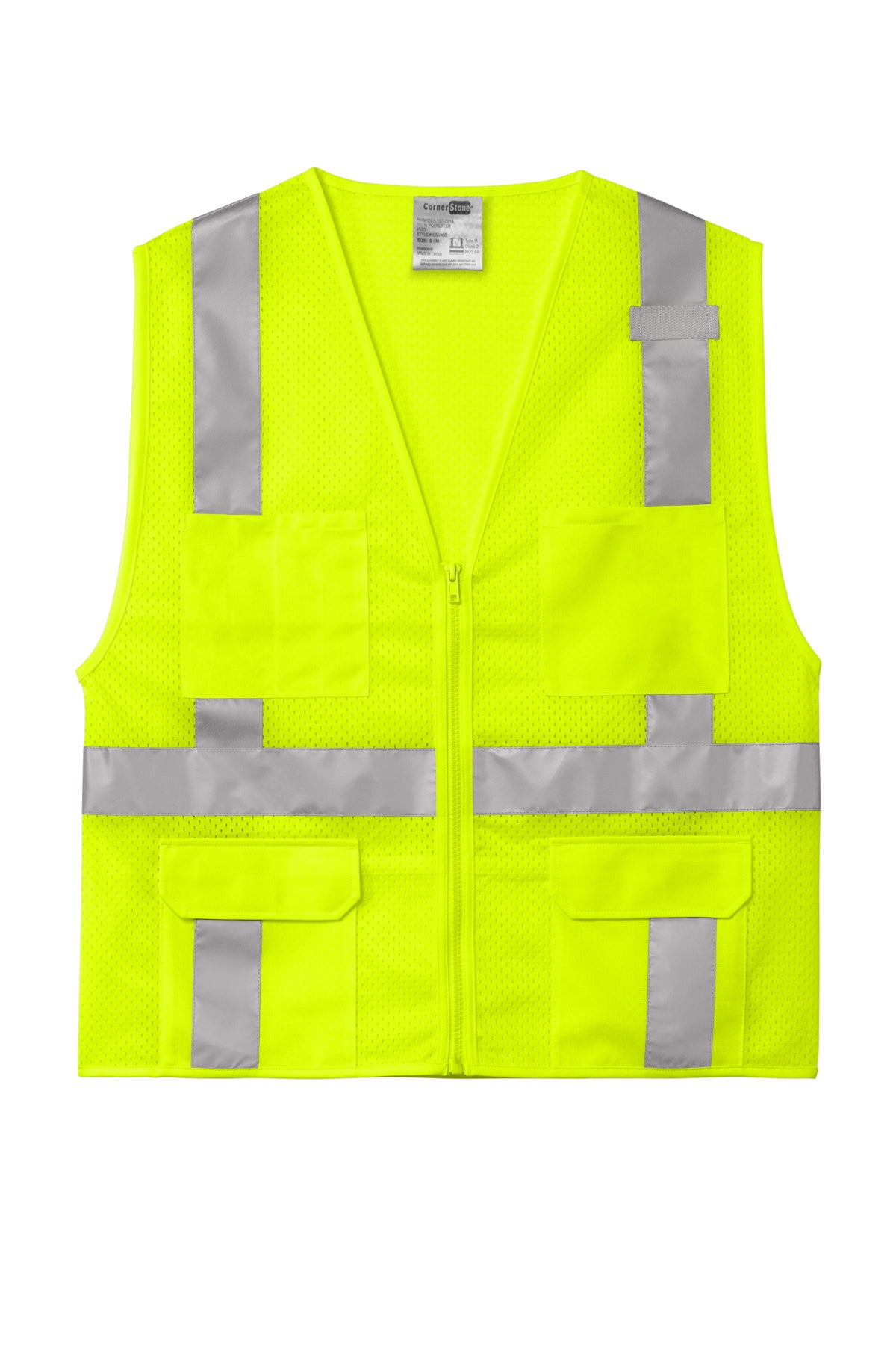 CornerStone® ANSI 107 Class 2 Mesh Six-Pocket Zippered Vest | CSV104 - The Lemon Print & Design Studio 