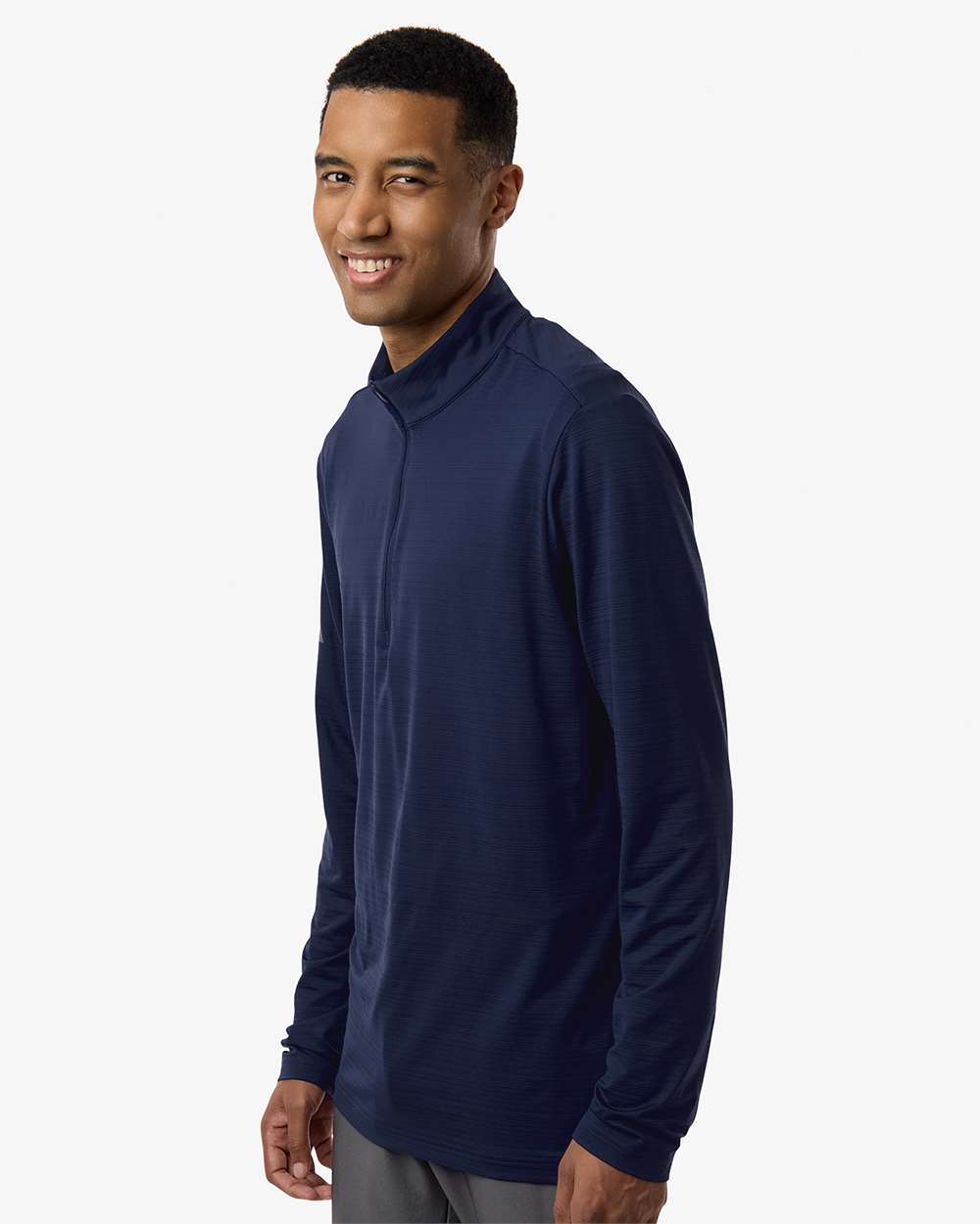 A708 Adidas Men's Textured Stripe Quarter-Zip Pullover