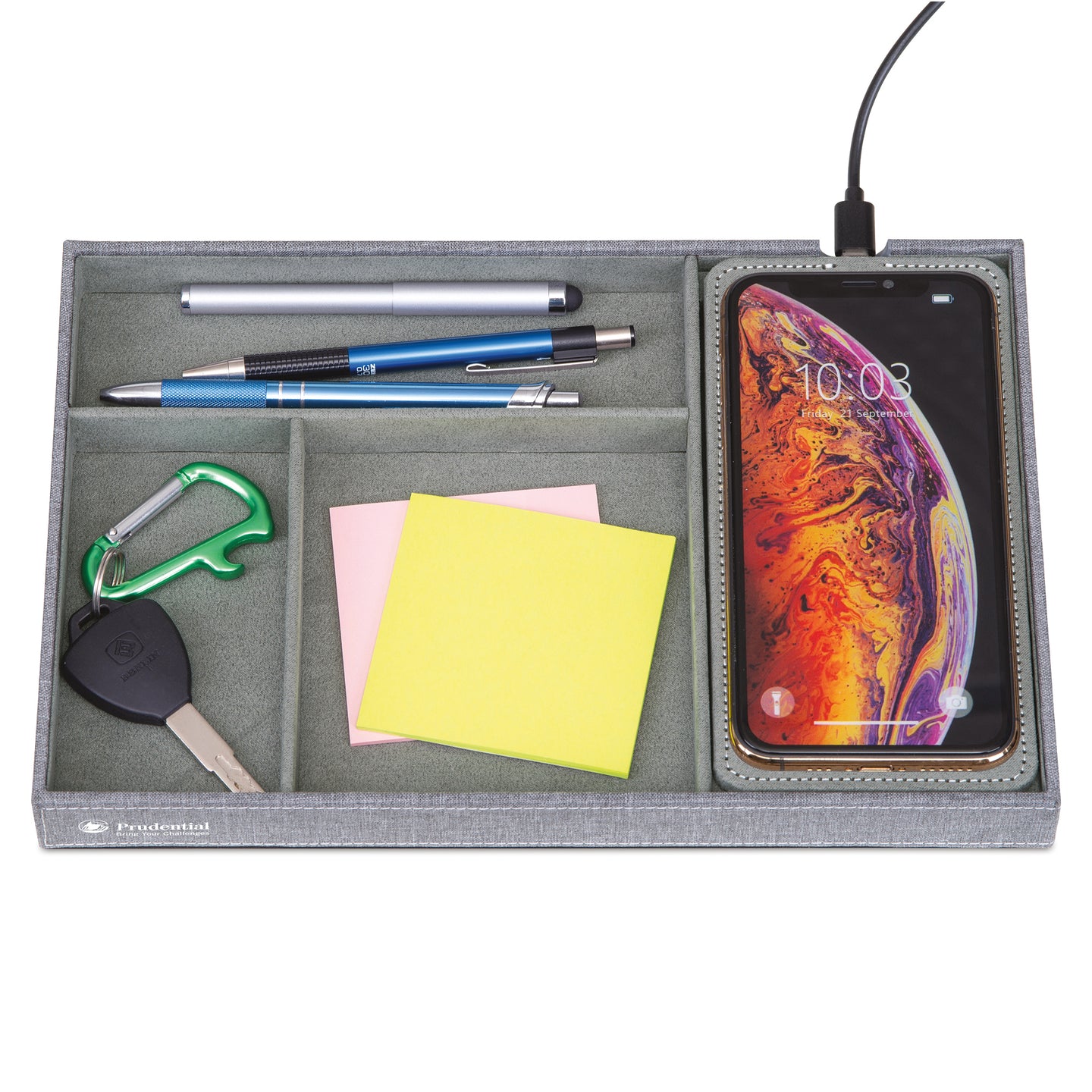 Truman Wireless Charging Accessory Tray - Medium Grey Heather | Custom Branded | Lemon Print