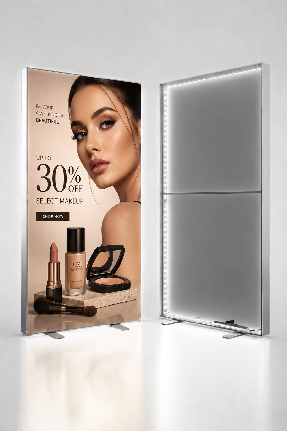 Double-sided 40x80 SEG light box display with LED backlit fabric graphic