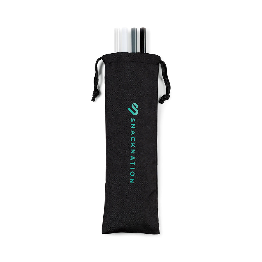 Aviana™ Juniper Reusable Tritan Straw Set - Black | Custom Branded | Lemon Print
