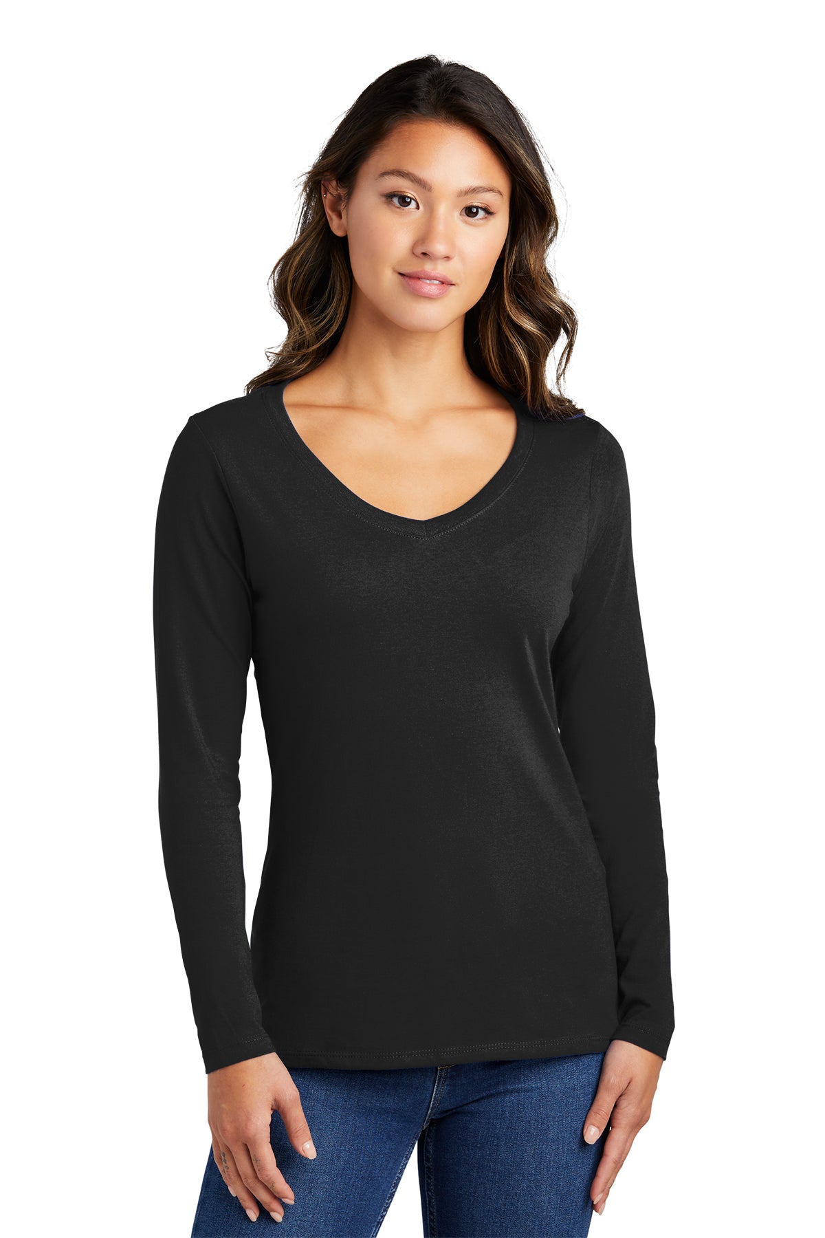 LPC450VLS  Port & Company® Women's Long Sleeve Fan Favorite™ V-Neck Tee - The Lemon Print & Design Studio 