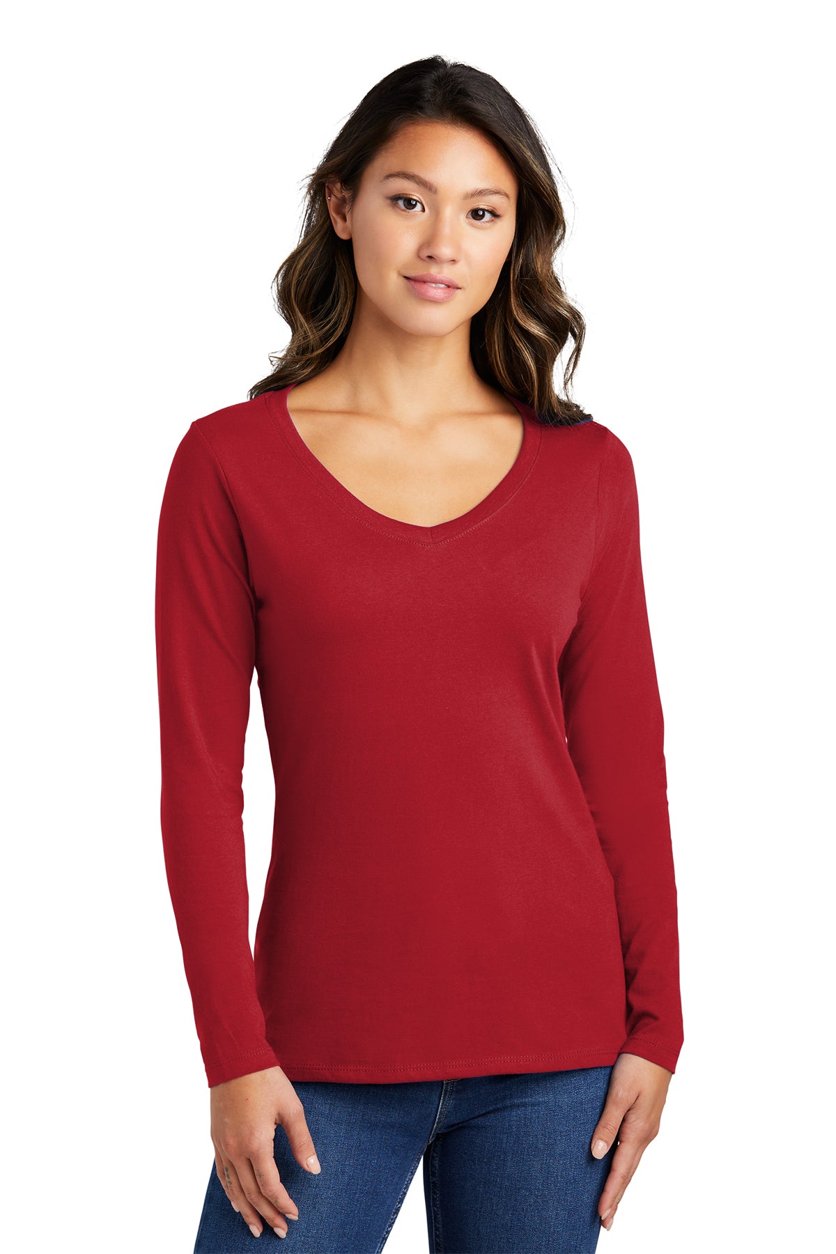 LPC450VLS  Port & Company® Women's Long Sleeve Fan Favorite™ V-Neck Tee - The Lemon Print & Design Studio 