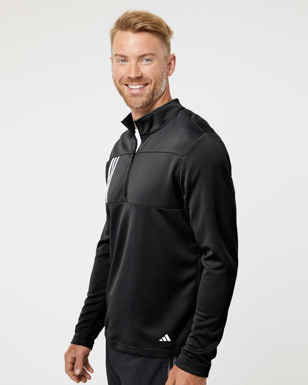 Adidas Men's 3-Stripes Double-Knit Quarter-Zip Pullover A482