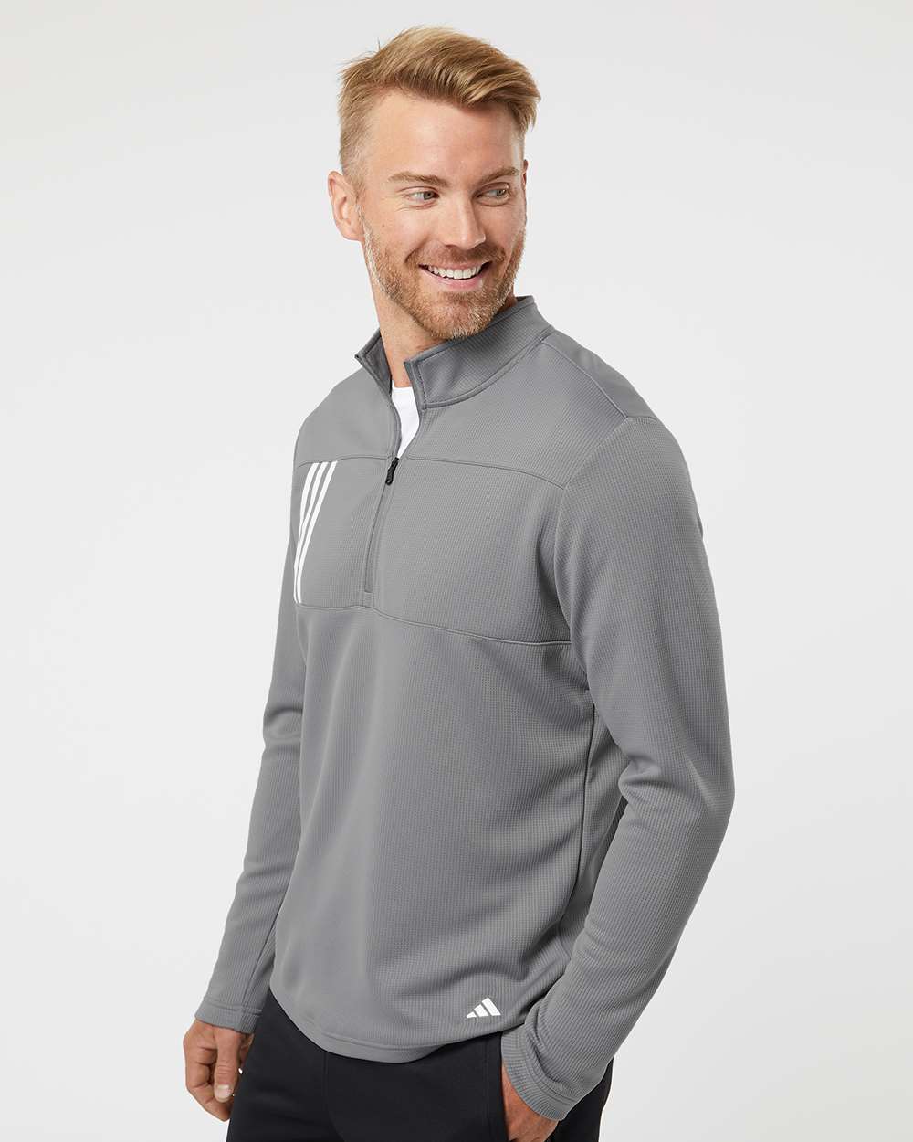 Adidas Men's 3-Stripes Double-Knit Quarter-Zip Pullover A482