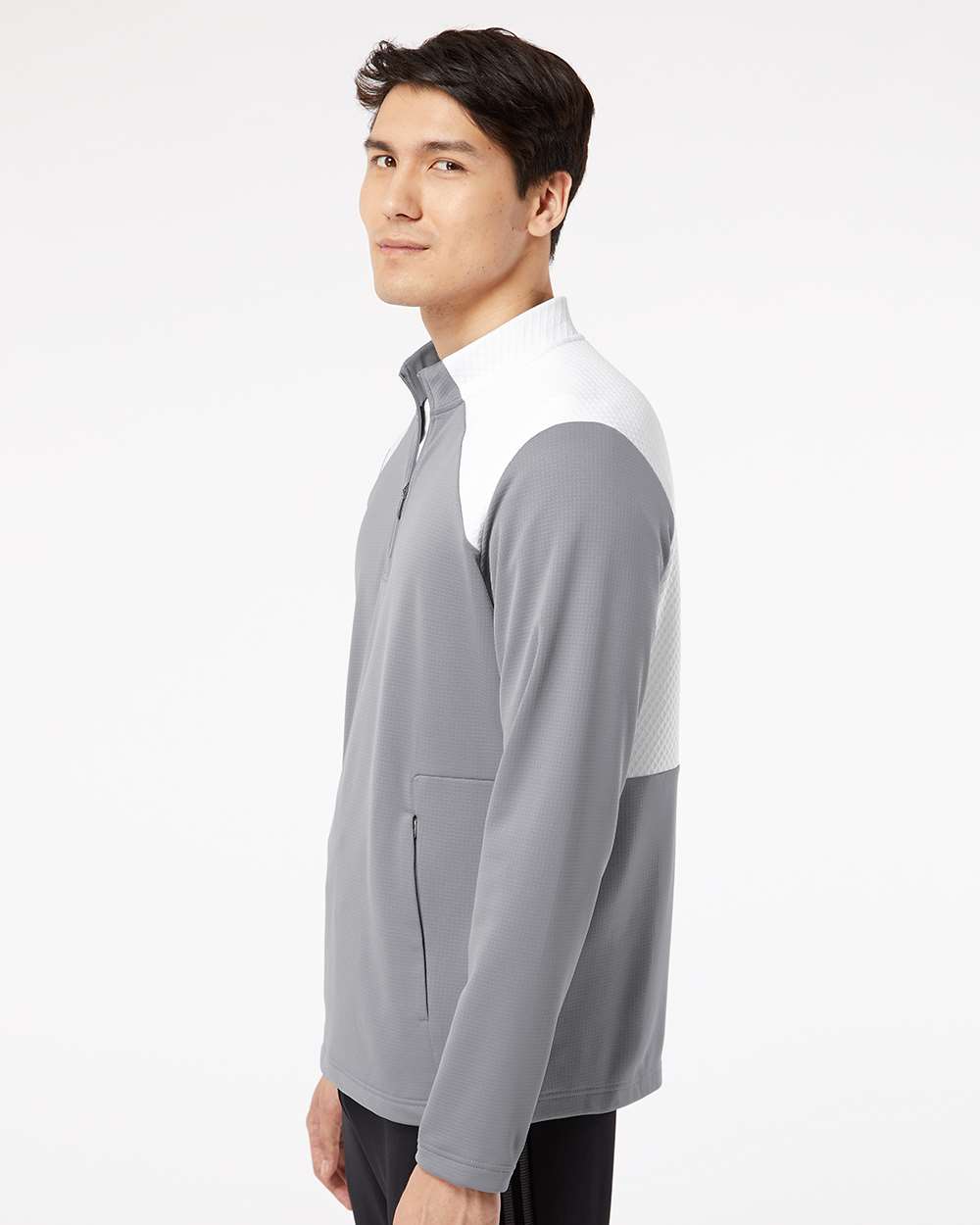 Adidas Men's Textured Mixed Media Quarter-Zip Pullover A532