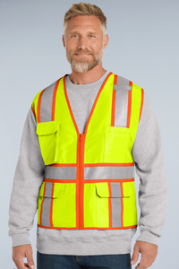 CornerStone® ANSI 107 Class 2 Surveyor Zippered Two-Tone Vest | CSV105 - The Lemon Print & Design Studio 