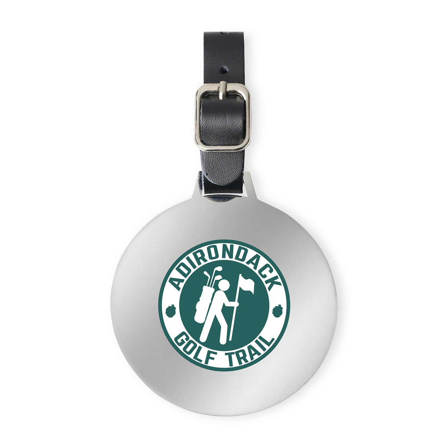 Ahead Large Round Golf Bag Tag - Shiny Nickel | Custom Branded | Lemon Print