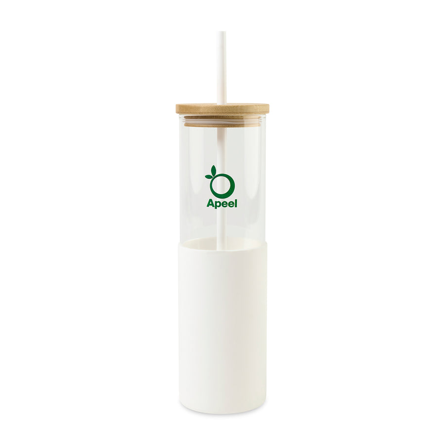 Aviana™ Journey Glass Tumbler with Straw - 20 Oz - White | Custom Branded | Lemon Print
