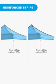 Diagram of the reinforced seam strips on a custom canopy tent, shown in white and black