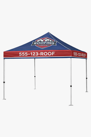 10ft x 10ft custom canopy tent with full-color printed canopy and branded valance at an outdoor event