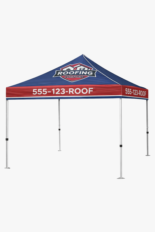 10ft x 10ft custom canopy tent with full-color printed canopy and branded valance at an outdoor event