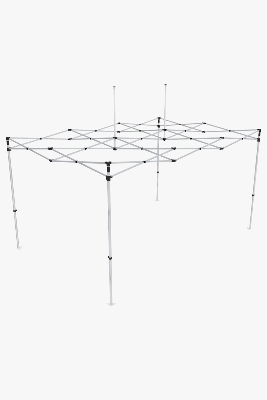 Expanded aluminum lattice frame of the 10x15 canopy tent without the canopy fitted
