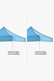 Diagram of the reinforced seam strips on the 10x15 canopy tent, shown in white and black