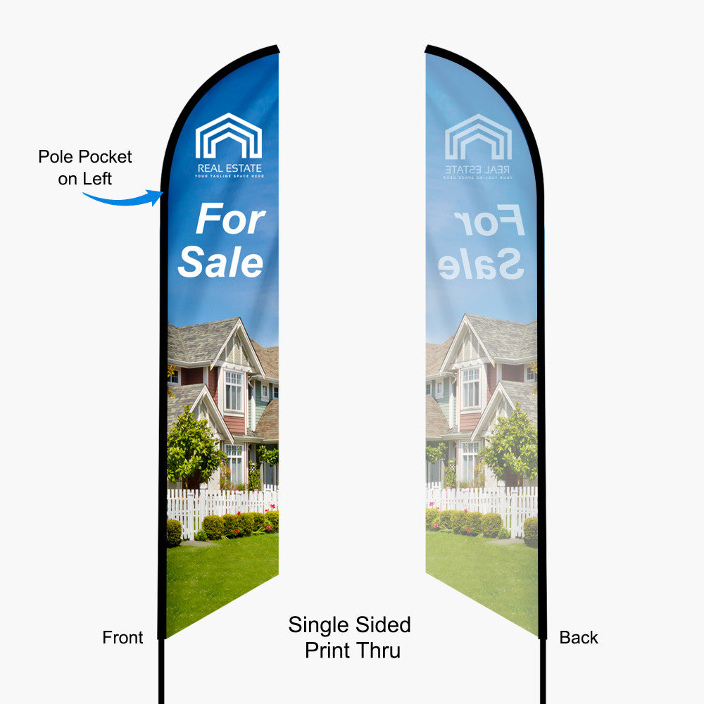 single sided print feather angled flag custom printed in miami