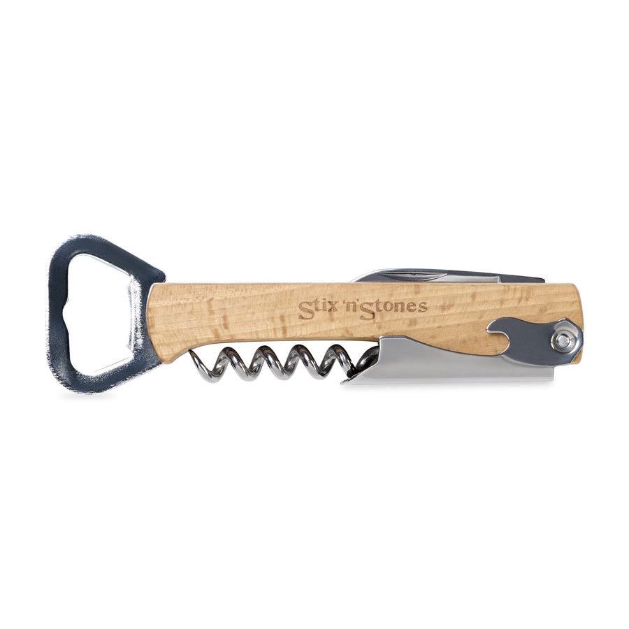 4 in 1 Wine & Bottle Opener - Wood | Custom Branded | Lemon Print