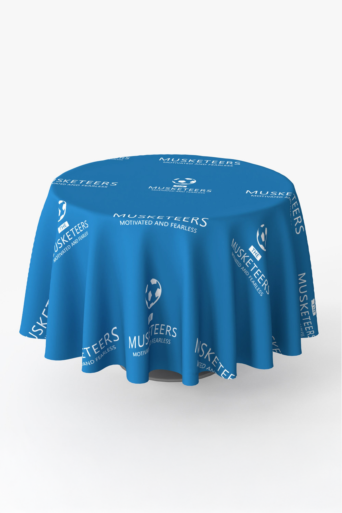 Custom printed round table cover with full-color graphics for cocktail and bar-height tables