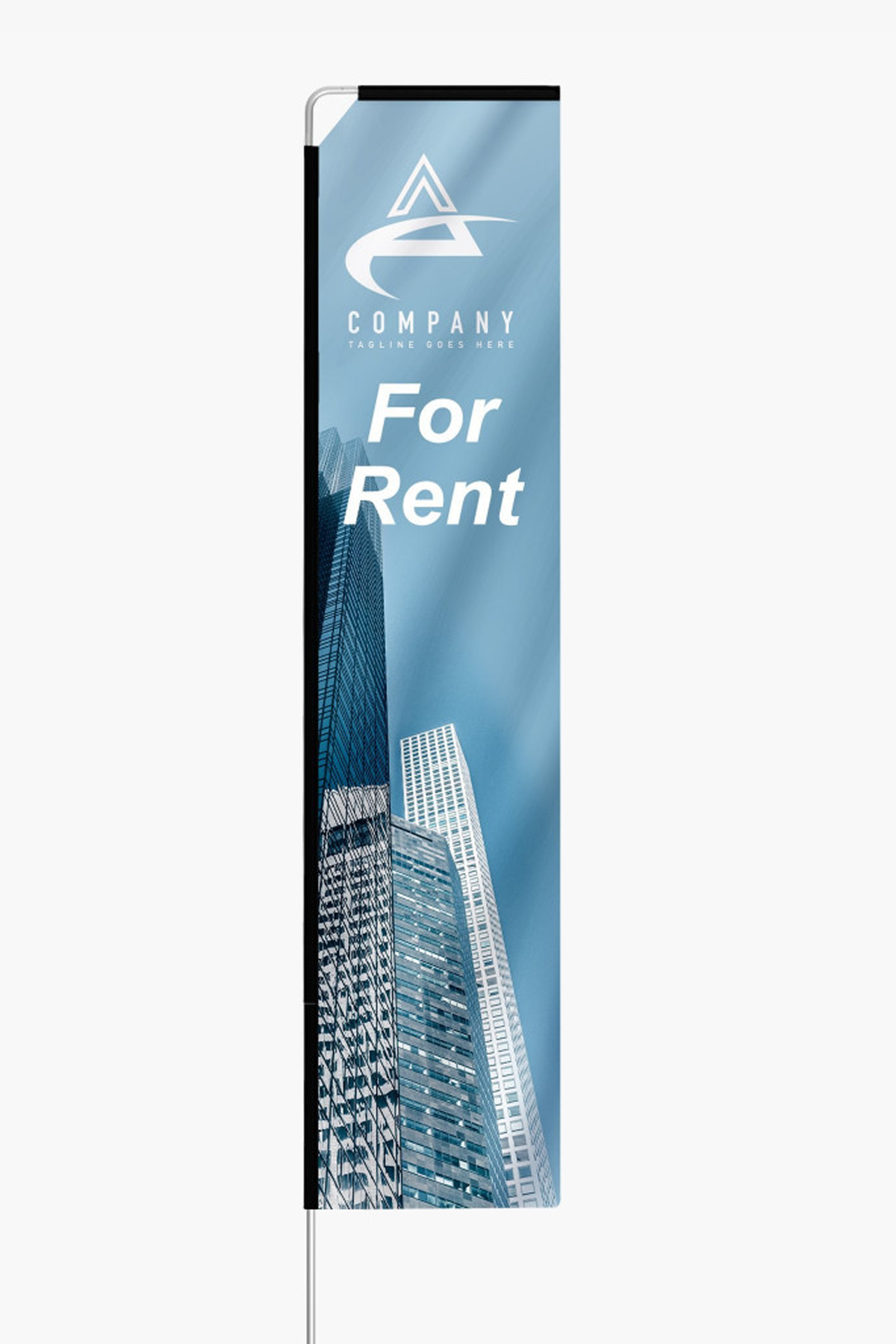 Custom printed rectangle L flag on an aluminum pole for storefront and event advertising