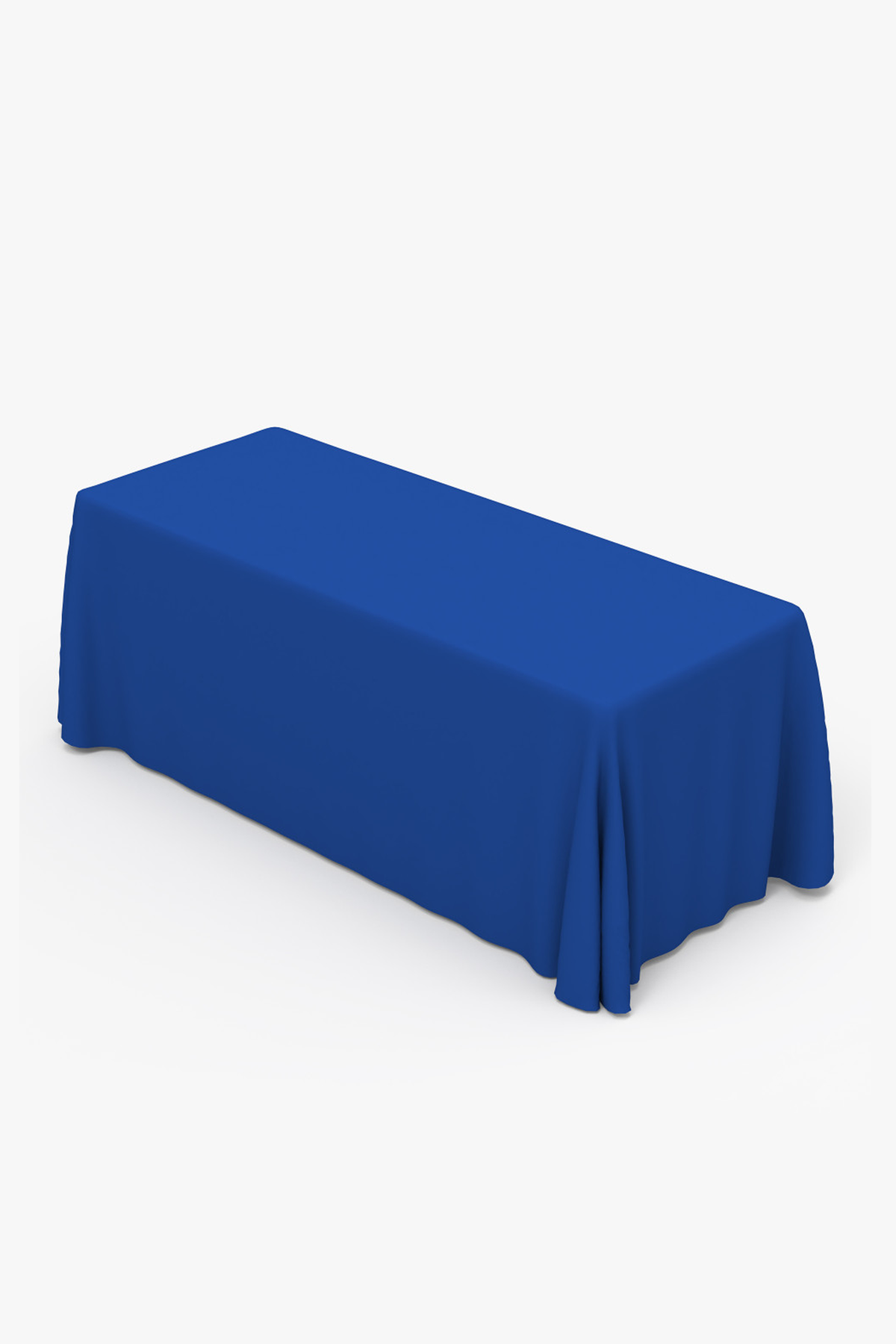 Royal blue solid colour table cover draped over a folding table