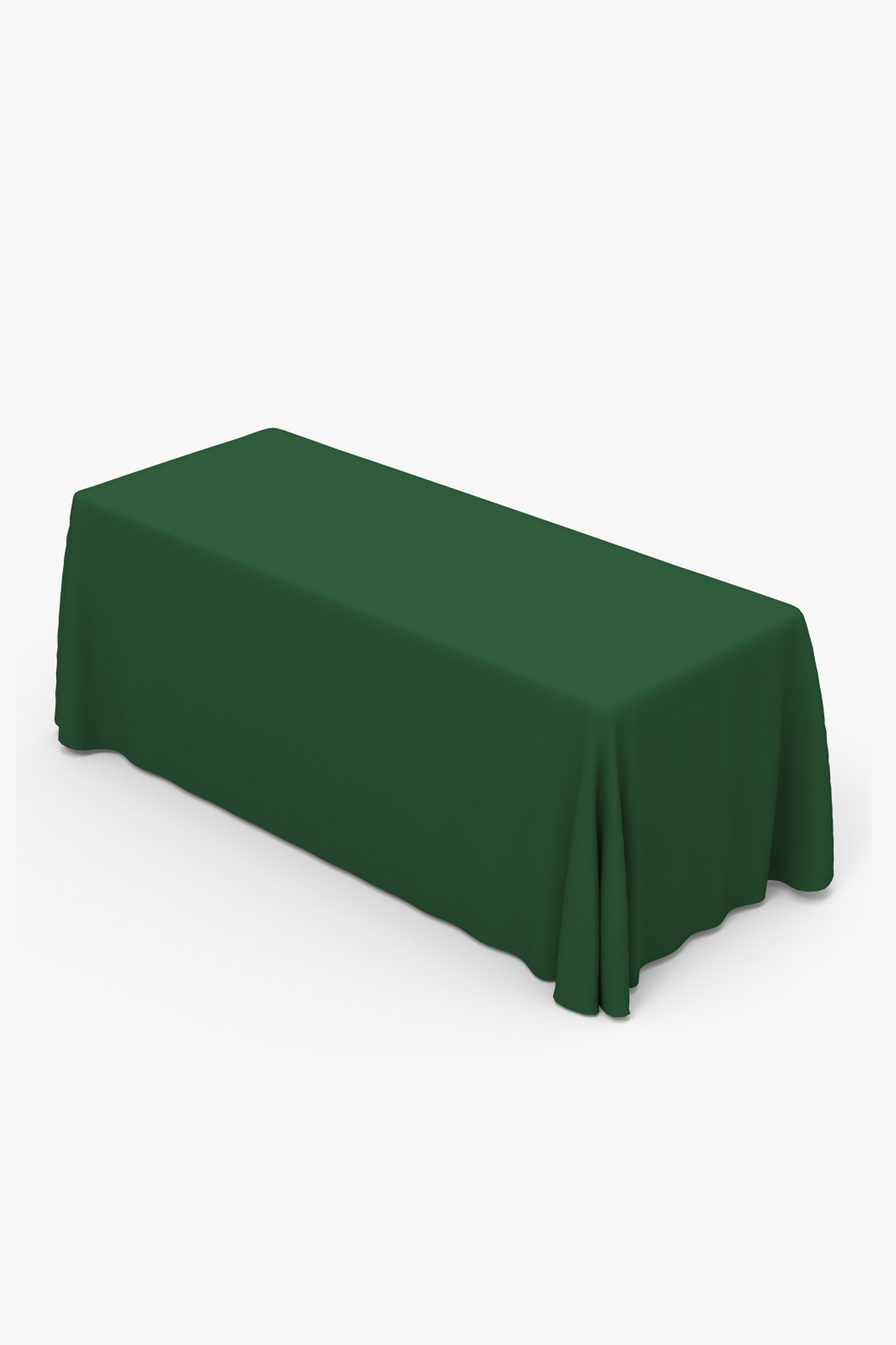 Dark green solid colour table cover draped over a folding table