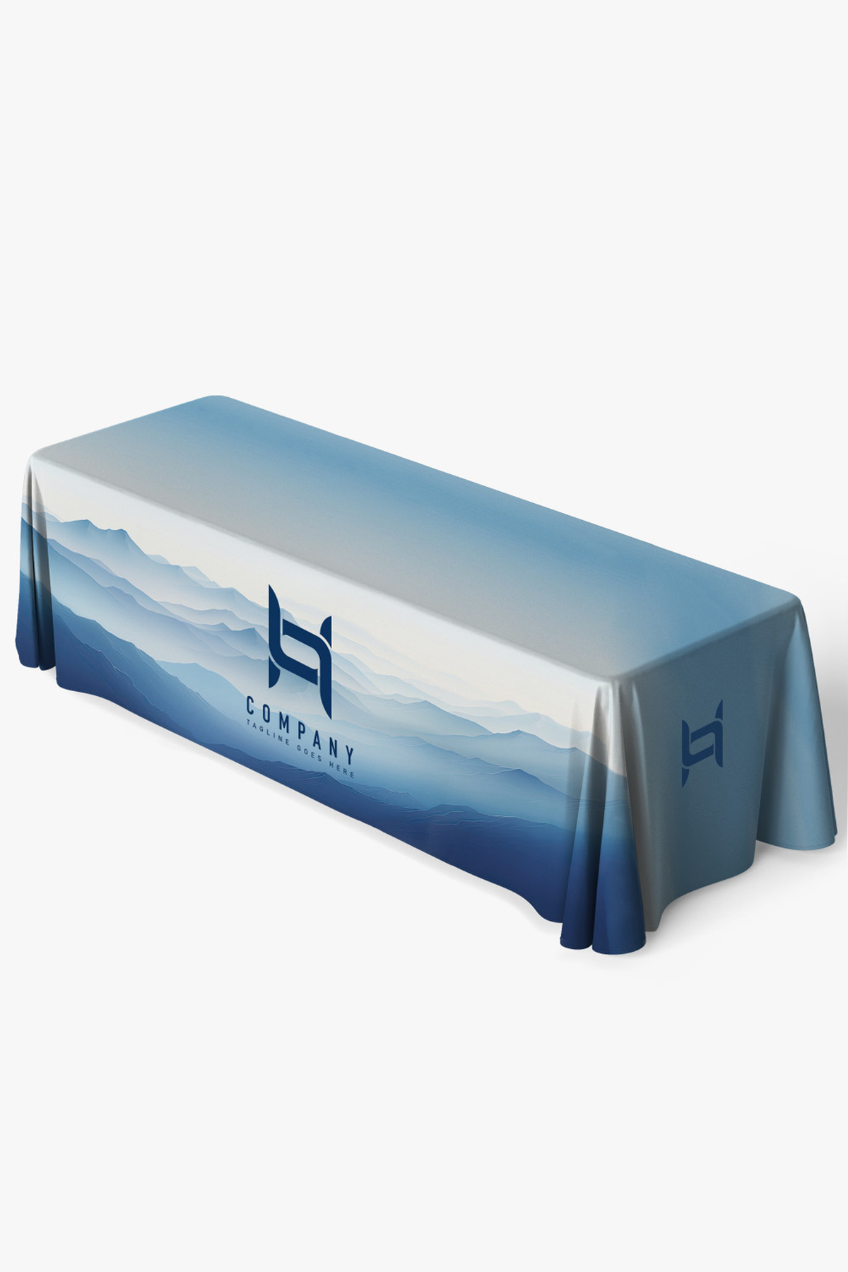 8ft custom printed table throw with all-over dye-sublimated branding